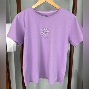 Life is Good T-Shirt Womens Medium Purple Relaxed Fit Flower Short Sleeve Tee